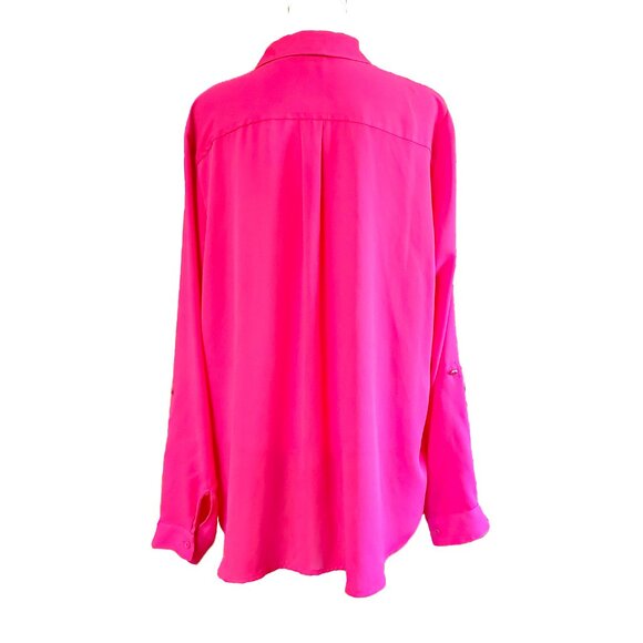 Apt 9 Hot Pink Button Up Blouse Long Roll Tab Sleeves Womens Sz XL Career Office - Picture 3 of 9